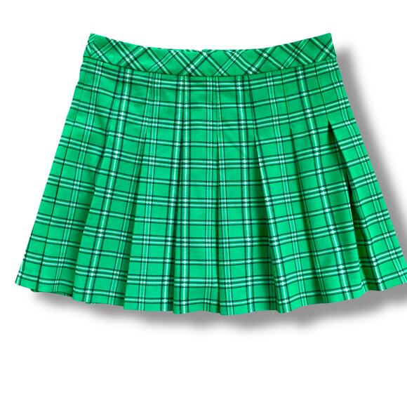 Sunday Best Kelly Green Pleated Plaid Mini Skirt Sz 12 School Girl Old Money - Picture 1 of 9